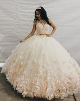 Lace Two Piece Quinceanera Dresses Blush Pink with Flowers Mychicdress